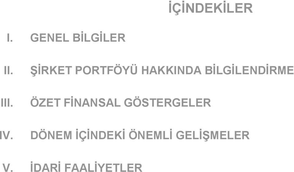 BİLGİLENDİRME ÖZET FİNANSAL GÖSTERGELER