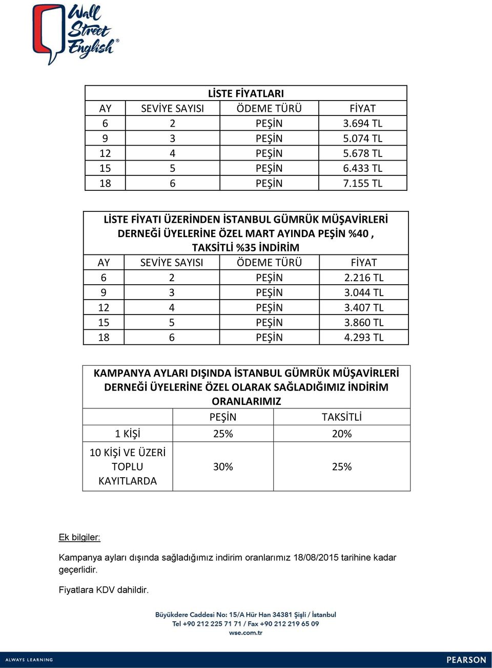 216 TL 9 3 PEŞİN 3.044 TL 12 4 PEŞİN 3.407 TL 15 5 PEŞİN 3.860 TL 18 6 PEŞİN 4.