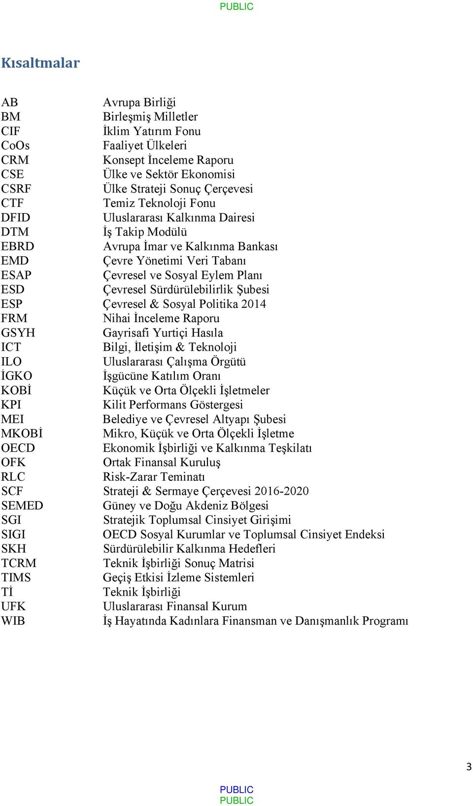 Sürdürülebilirlik Şubesi ESP Çevresel & Sosyal Politika 2014 FRM Nihai İnceleme Raporu GSYH Gayrisafi Yurtiçi Hasıla ICT Bilgi, İletişim & Teknoloji ILO Uluslararası Çalışma Örgütü İGKO İşgücüne