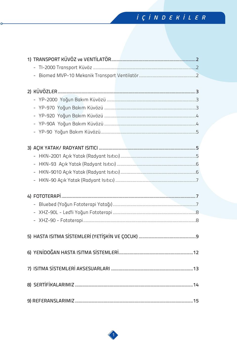 ..5 - HKN-2001 Açýk Yatak (Radyant Isýtýcý)...5 - HKN-93 Açýk Yatak (Radyant Isýtýcý)...6 - HKN-9010 Açýk Yatak (Radyant Isýtýcý)...6 - HKN-90 Açýk Yatak (Radyant Isýtýcý)...7 4) FOTOTERAPÝ.