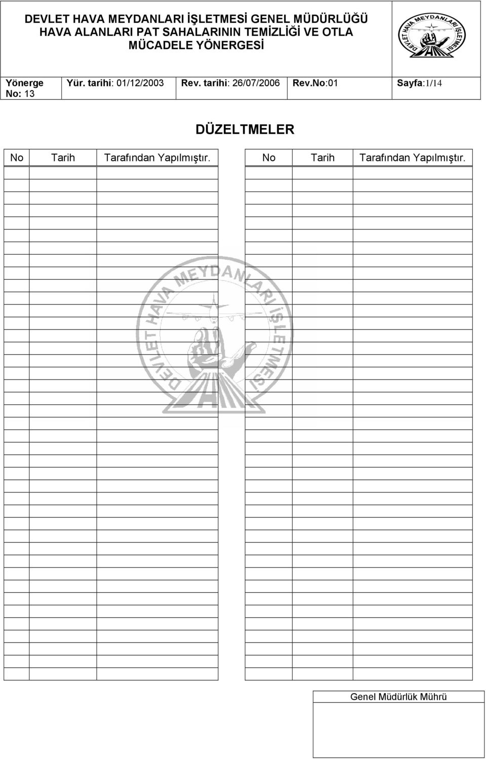 No:01 Sayfa:1/14 DÜZELTMELER No