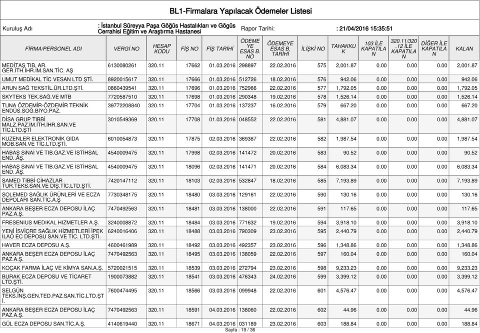 05 0.00 0.00 0.00 1,792.05 SYTES TE.SAĞ.VE MTB 7720587510 320.11 17698 01.03.2016 290348 19.02.2016 578 1,526.14 0.00 0.00 0.00 1,526.14 TUA ÖZDEMİR-ÖZDEMİR TEİ EDÜS.SOĞ.BİYO.PAZ.