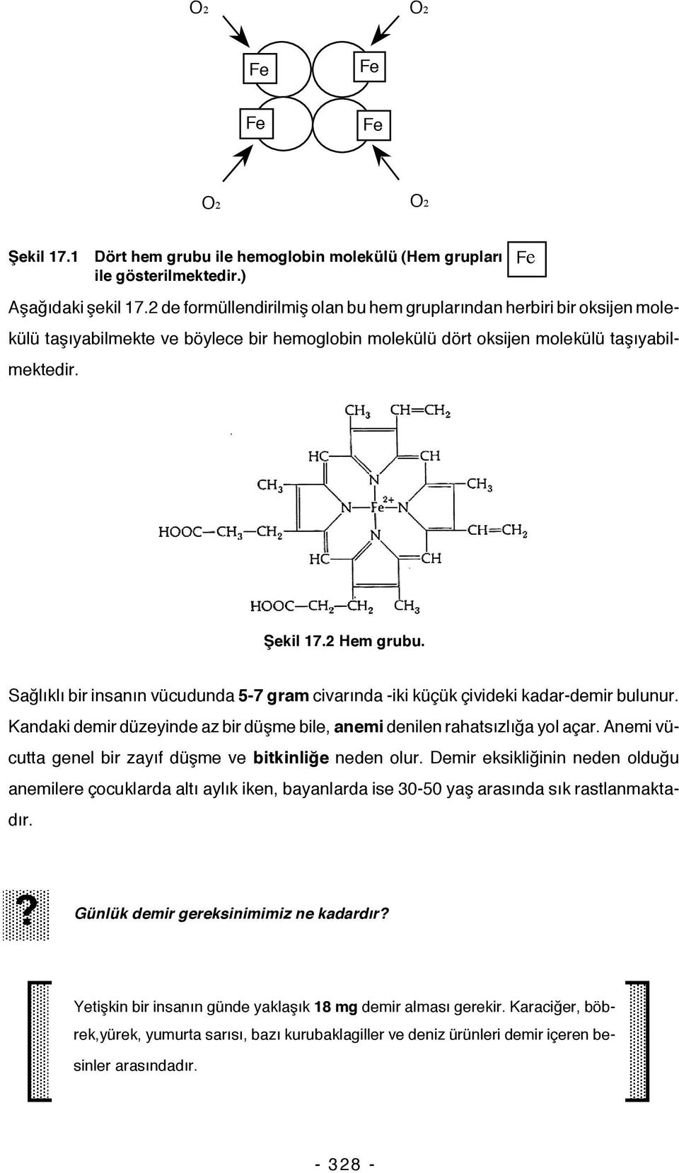 Sağlıklı bir insanın vücudunda 5-7 gram civarında -iki küçük çivideki kadar-demir bulunur. Kandaki demir düzeyinde az bir düşme bile, anemi denilen rahatsızlığa yol açar.