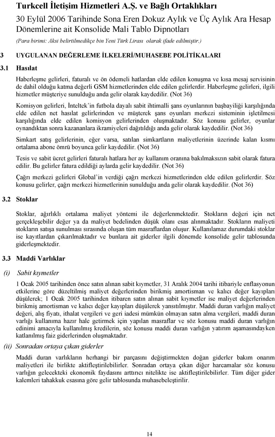 Haberleşme gelirleri, ilgili hizmetler müşteriye sunulduğu anda gelir olarak kaydedilir.