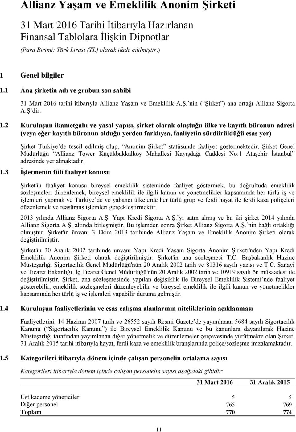 2 Kuruluşun ikametgahı ve yasal yapısı, şirket olarak oluştuğu ülke ve kayıtlı büronun adresi (veya eğer kayıtlı büronun olduğu yerden farklıysa, faaliyetin sürdürüldüğü esas yer) Şirket Türkiye de