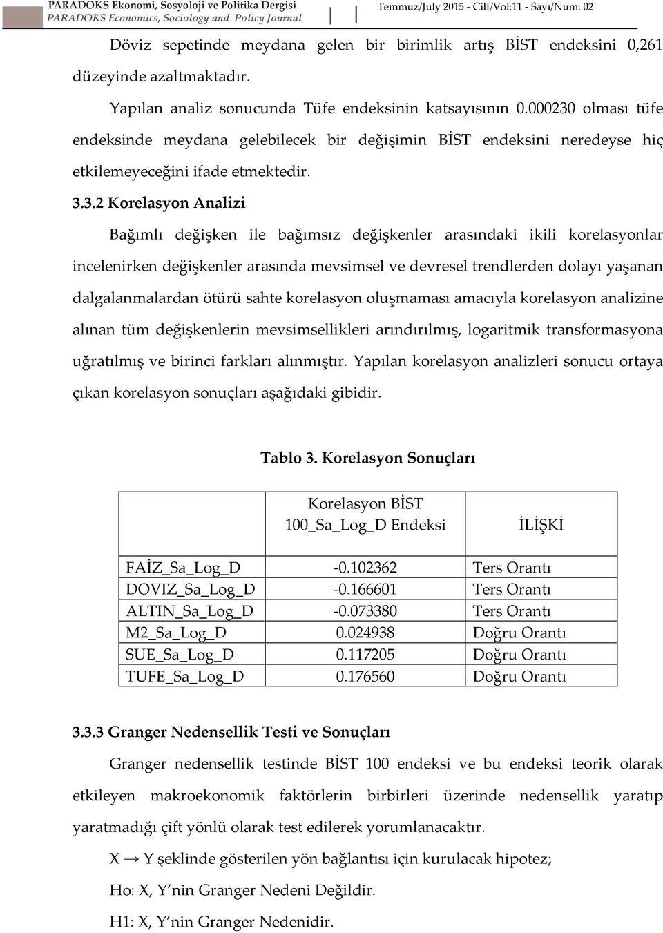 olması tüfe endeksinde meydana gelebilecek bir değişimin BİST endeksini neredeyse hiç etkilemeyeceğini ifade etmektedir. 3.