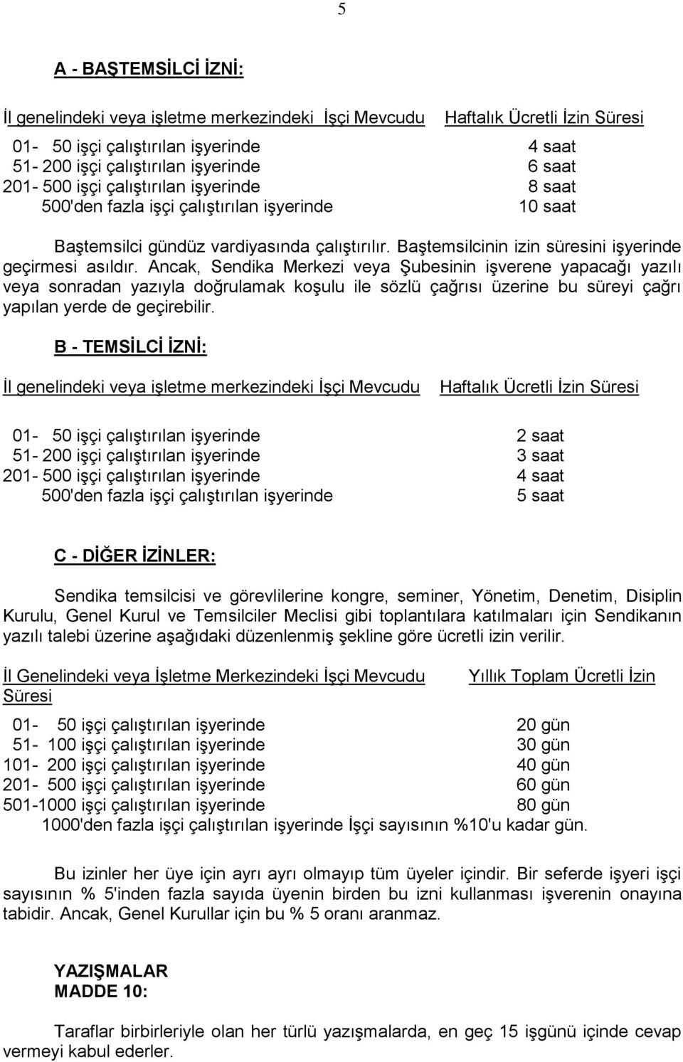 Ancak, Sendika Merkezi veya Şubesinin işverene yapacağı yazılı veya sonradan yazıyla doğrulamak koşulu ile sözlü çağrısı üzerine bu süreyi çağrı yapılan yerde de geçirebilir.