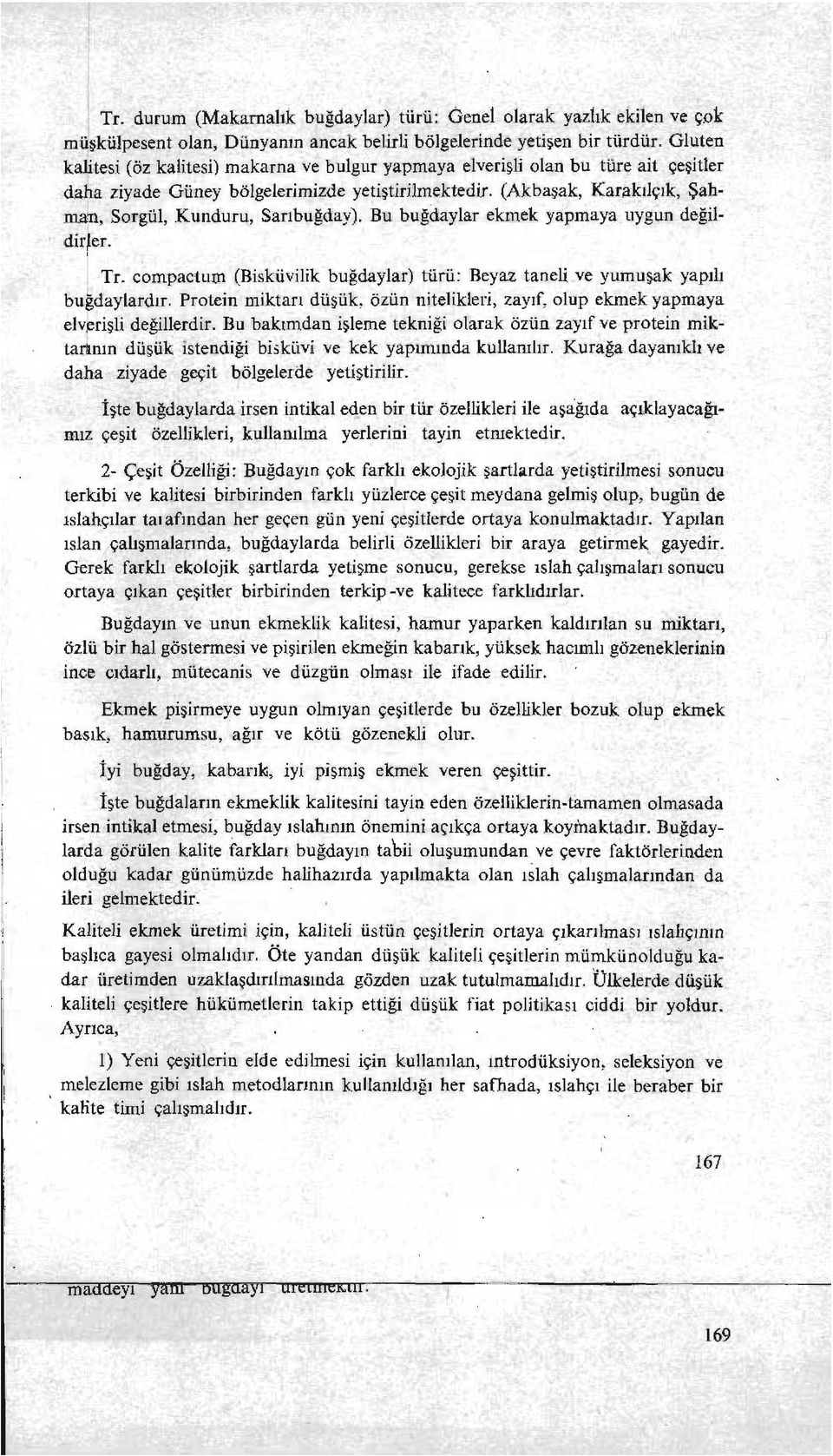 (Akbaşak, ICaraktlçlk, Şahman, Sorgül, Kunduru, Sarıbuğday). Bu buğdaylar ekmek yapmaya uygun değildir~er. Tr. compactuın (Bisküvilik buğdaylar) türü: Beyaz taneli ve yumuşak yapılı buğdaylardır.