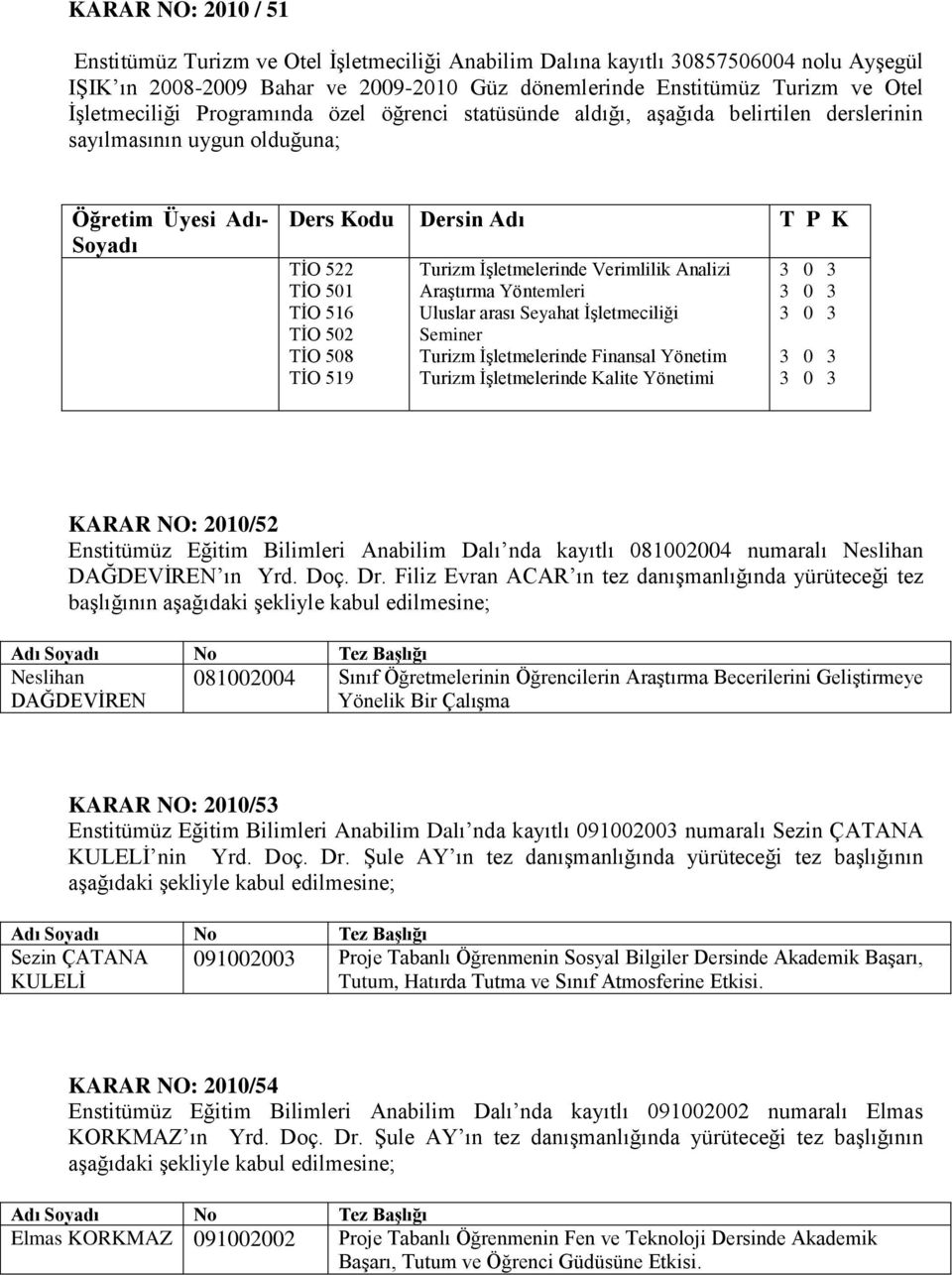 502 TĠO 508 TĠO 519 Turizm ĠĢletmelerinde Verimlilik Analizi AraĢtırma Yöntemleri Uluslar arası Seyahat ĠĢletmeciliği Seminer Turizm ĠĢletmelerinde Finansal Yönetim Turizm ĠĢletmelerinde Kalite