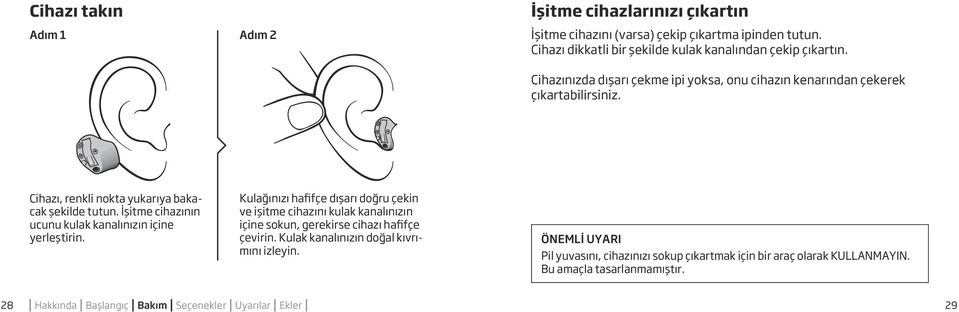 İşitme cihazının ucunu kulak kanalınızın içine yerleştirin.