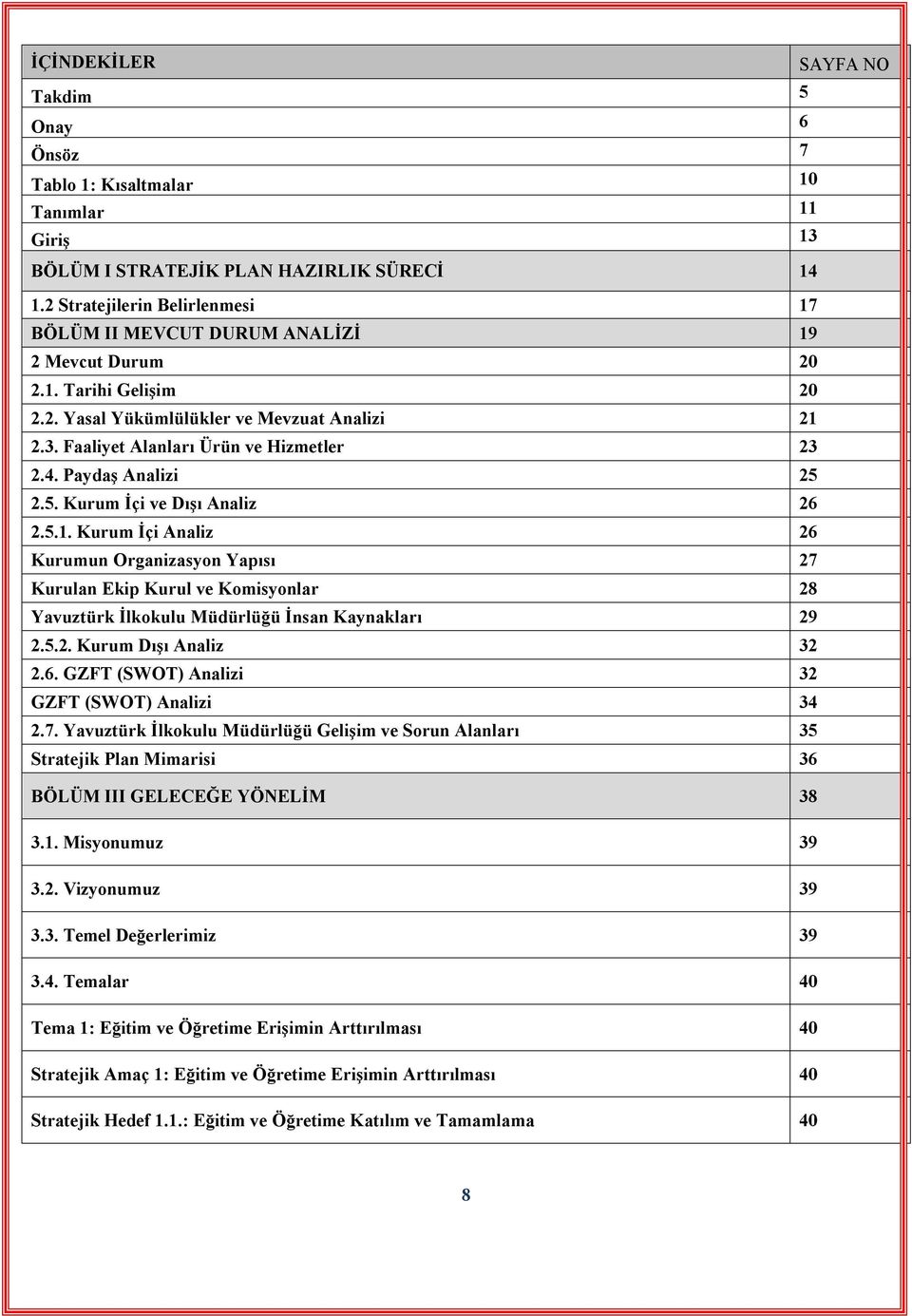 4. Paydaş Analizi 25 2.5. Kurum İçi ve Dışı Analiz 26 2.5.1. Kurum İçi Analiz 26 Kurumun Organizasyon Yapısı 27 Kurulan Ekip Kurul ve Komisyonlar 28 Yavuztürk İlkokulu Müdürlüğü İnsan Kaynakları 29 2.