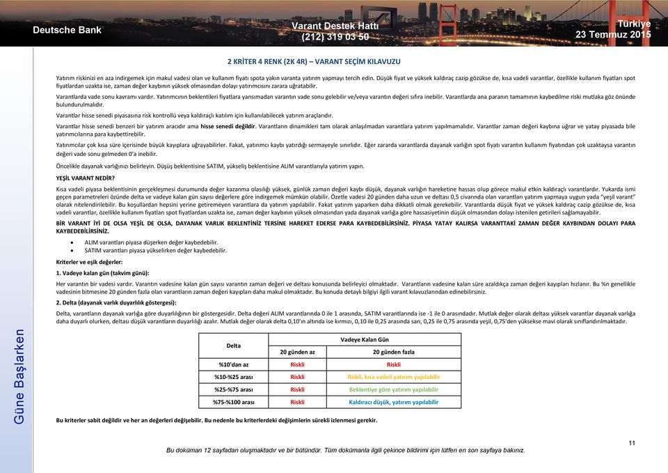 uğratabilir. larda vade sonu kavramı vardır. Yatırımcının beklentileri fiyatlara yansımadan varantın vade sonu gelebilir ve/veya varantın değeri sıfıra inebilir.