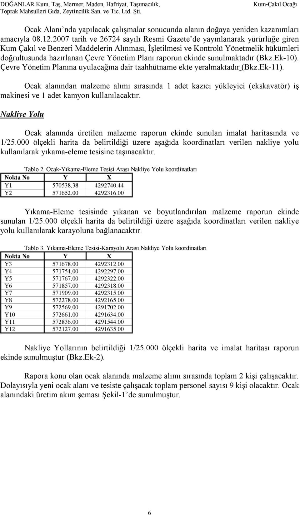 2007 tarih ve 26724 sayılı Resmi Gazete de yayınlanarak yürürlüğe giren Kum Çakıl ve Benzeri Maddelerin Alınması, İşletilmesi ve Kontrolü Yönetmelik hükümleri doğrultusunda hazırlanan Çevre Yönetim