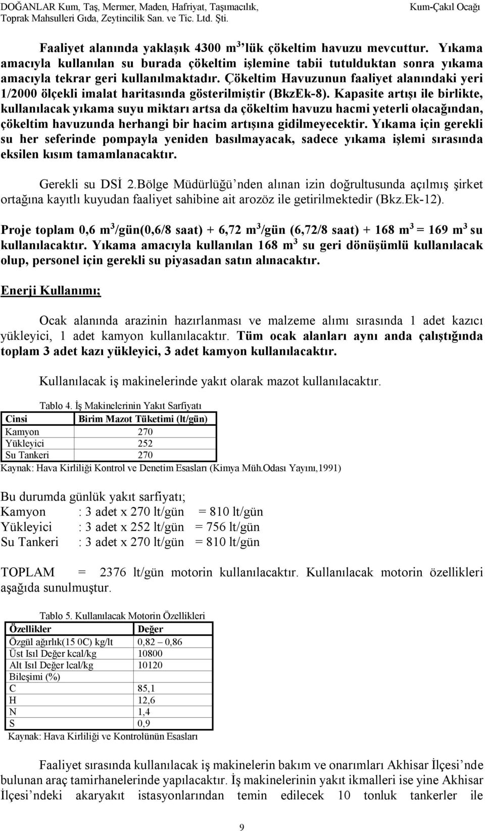 Çökeltim Havuzunun faaliyet alanındaki yeri 1/2000 ölçekli imalat haritasında gösterilmiştir (BkzEk-8).