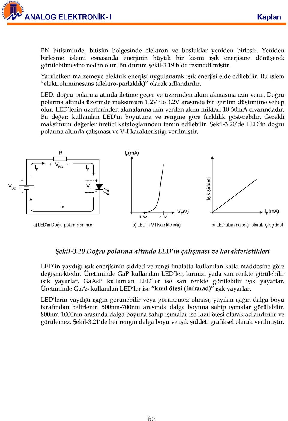 LED, doğru polarma atında iletime geçer ve üzerinden akım akmasına izin verir. Doğru polarma altında üzerinde maksimum 1.2V ile 3.2V arasında bir gerilim düşümüne sebep olur.