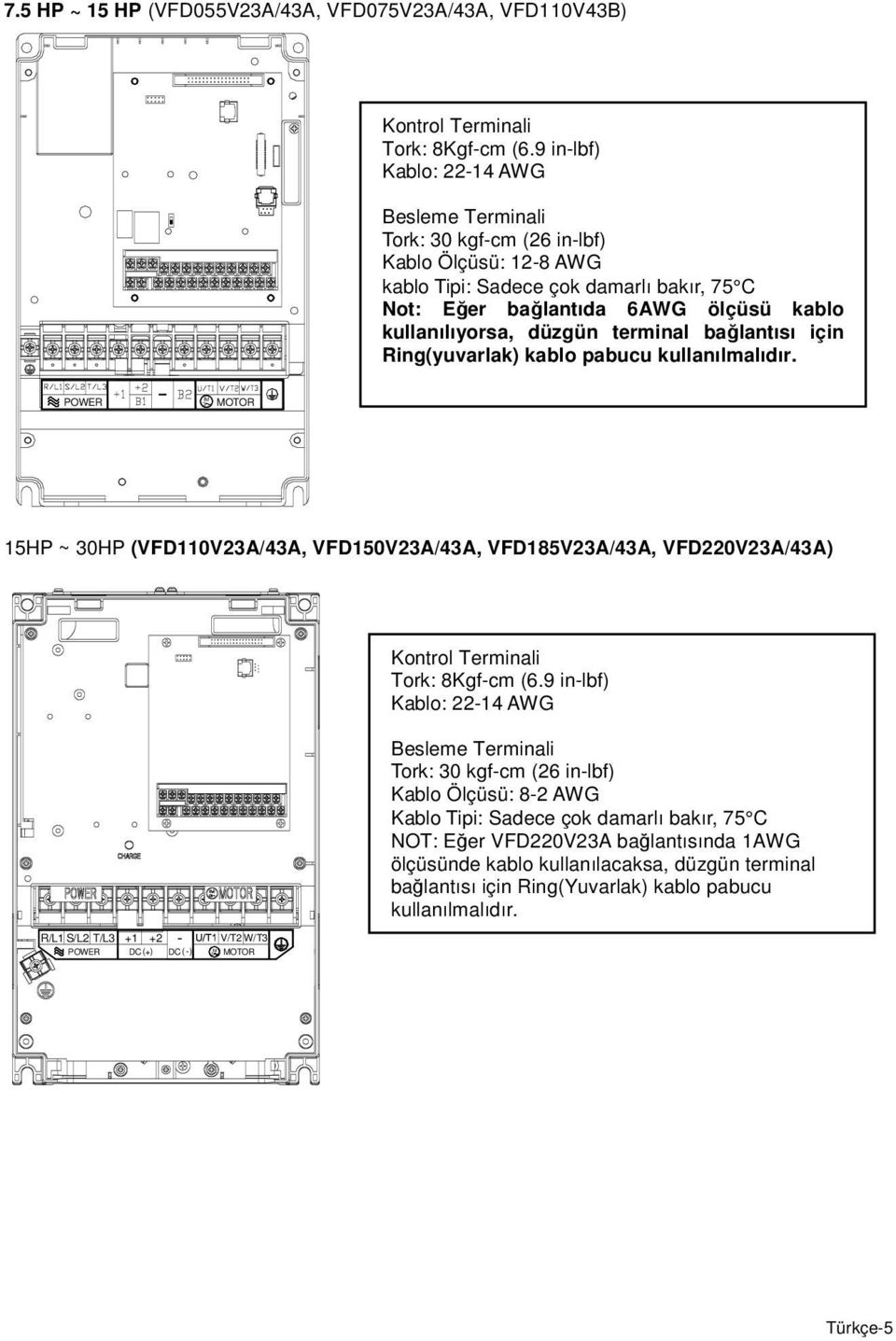 düzgün terminal bağlantısı için Ring(yuvarlak) kablo pabucu kullanılmalıdır.