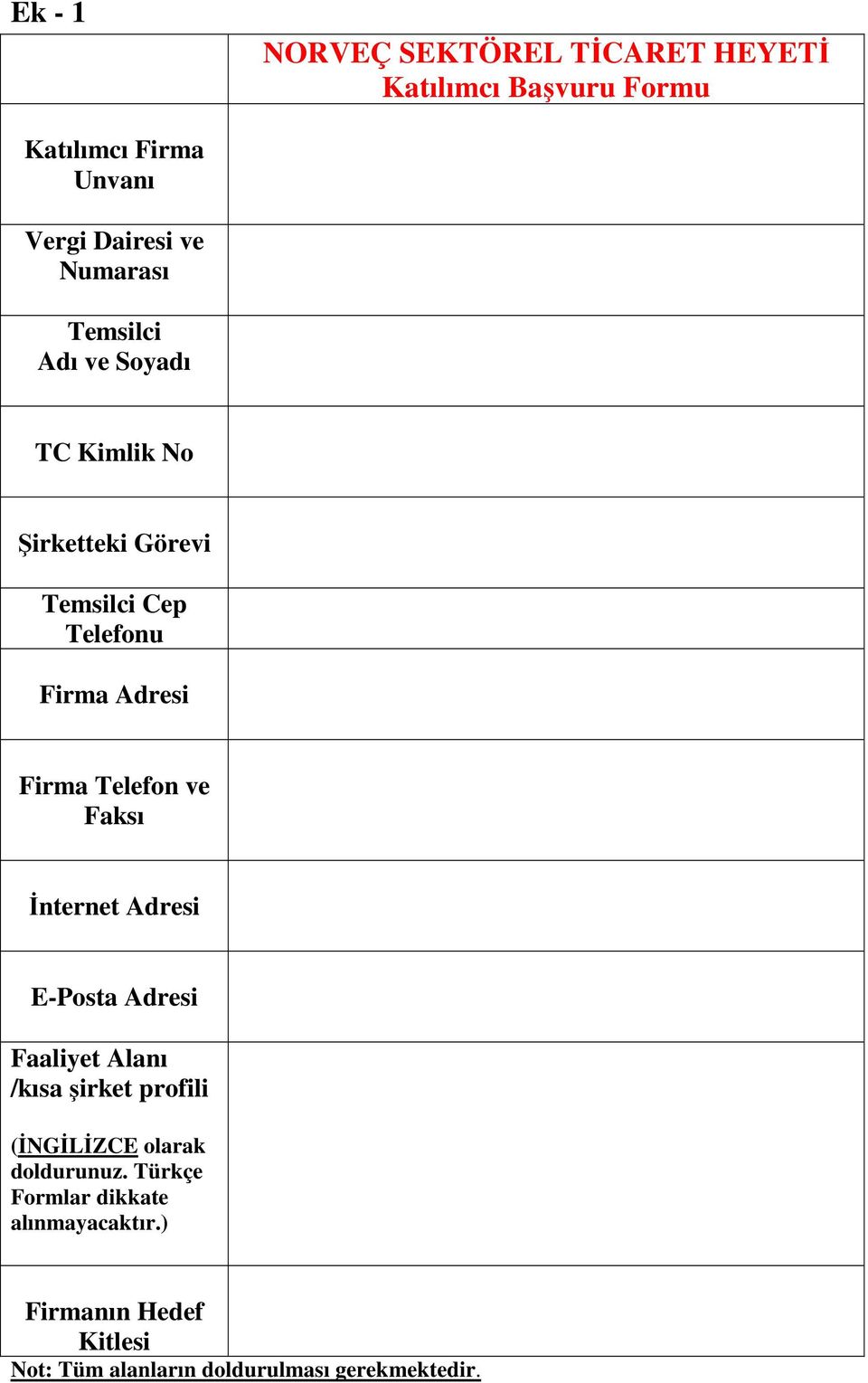 Telefon ve Faksı İnternet Adresi E-Posta Adresi Faaliyet Alanı /kısa şirket profili (İNGİLİZCE olarak