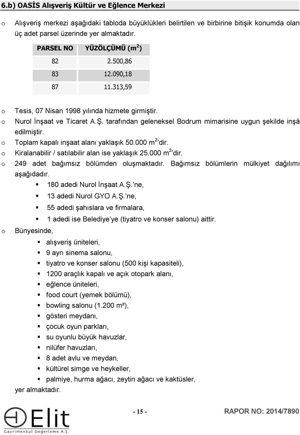 tarafından geleneksel Bodrum mimarisine uygun şekilde inşâ edilmiştir. Toplam kapalı inşaat alanı yaklaşık 50.000 m 2 dir. Kiralanabilir / satılabilir alan ise yaklaşık 25.000 m 2 dir. 249 adet bağımsız bölümden oluşmaktadır.