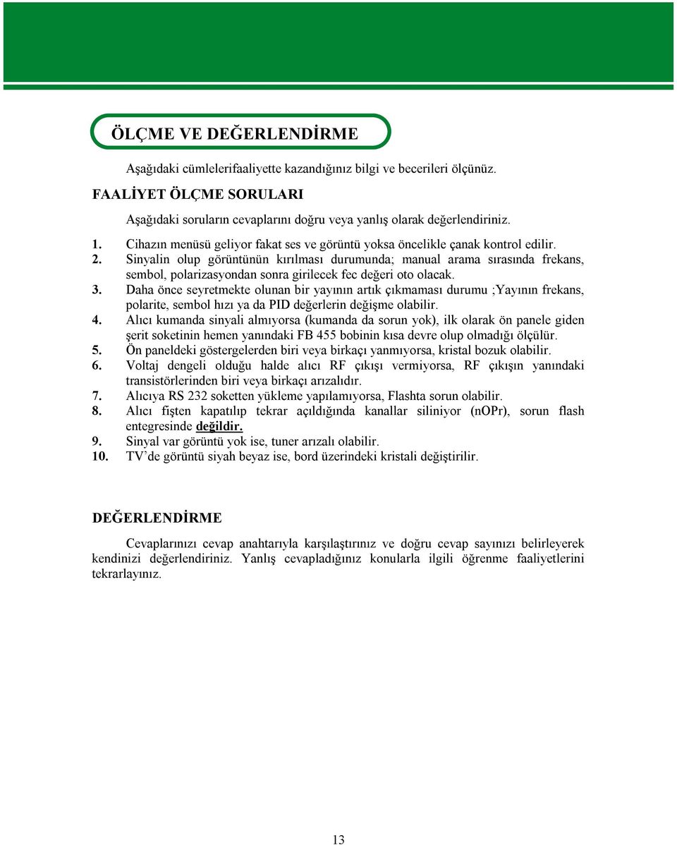 Sinyalin olup görüntünün kırılması durumunda; manual arama sırasında frekans, sembol, polarizasyondan sonra girilecek fec değeri oto olacak. 3.