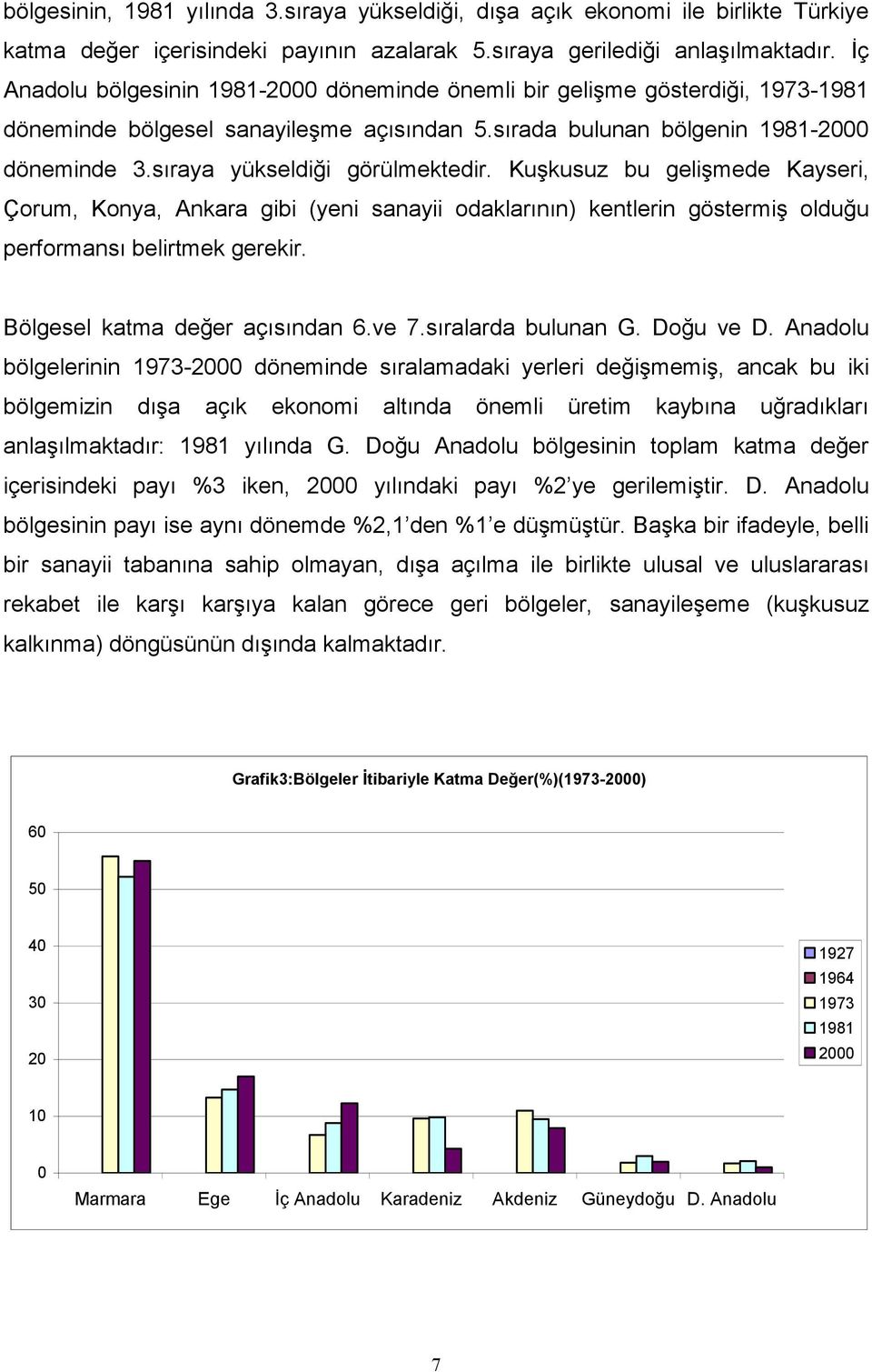 sıraya yükseldiği görülmektedir. Kuşkusuz bu gelişmede Kayseri, Çorum, Konya, Ankara gibi (yeni sanayii odaklarının) kentlerin göstermiş olduğu performansı belirtmek gerekir.