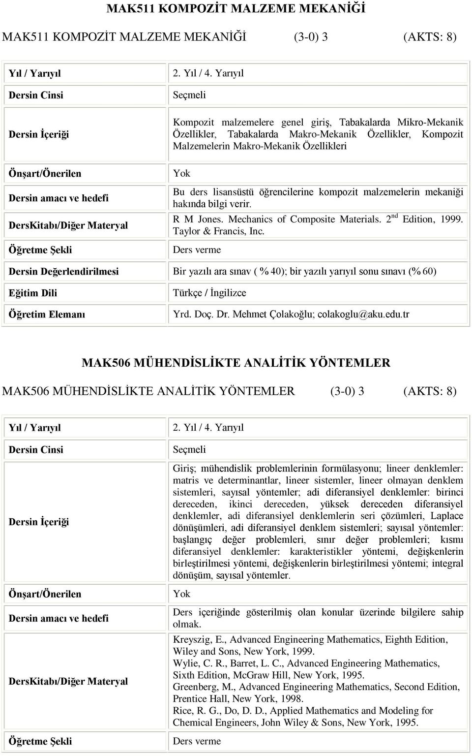 kompozit malzemelerin mekaniði hakýnda bilgi verir. R M Jones. Mechanics of Composite Materials. 2 nd Edition, 1999. Taylor & Francis, Inc. / Ýngilizce Yrd. Doç. Dr. Mehmet Çolakoðlu; colakoglu@aku.