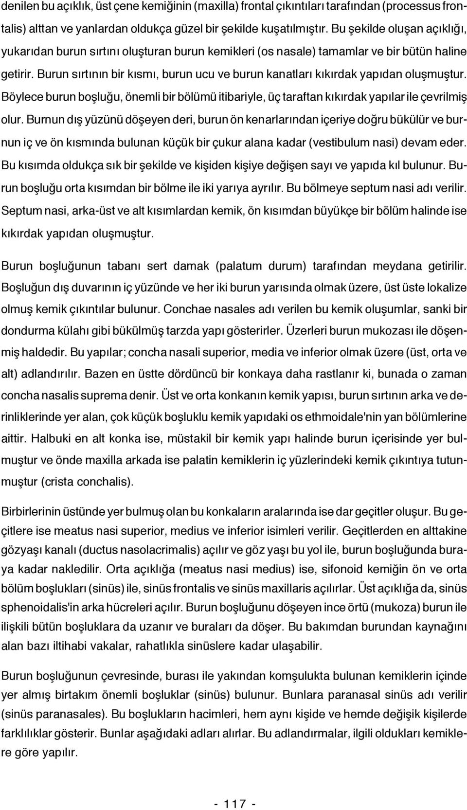 Burun sırtının bir kısmı, burun ucu ve burun kanatları kıkırdak yapıdan oluşmuştur. Böylece burun boşluğu, önemli bir bölümü itibariyle, üç taraftan kıkırdak yapılar ile çevrilmiş olur.