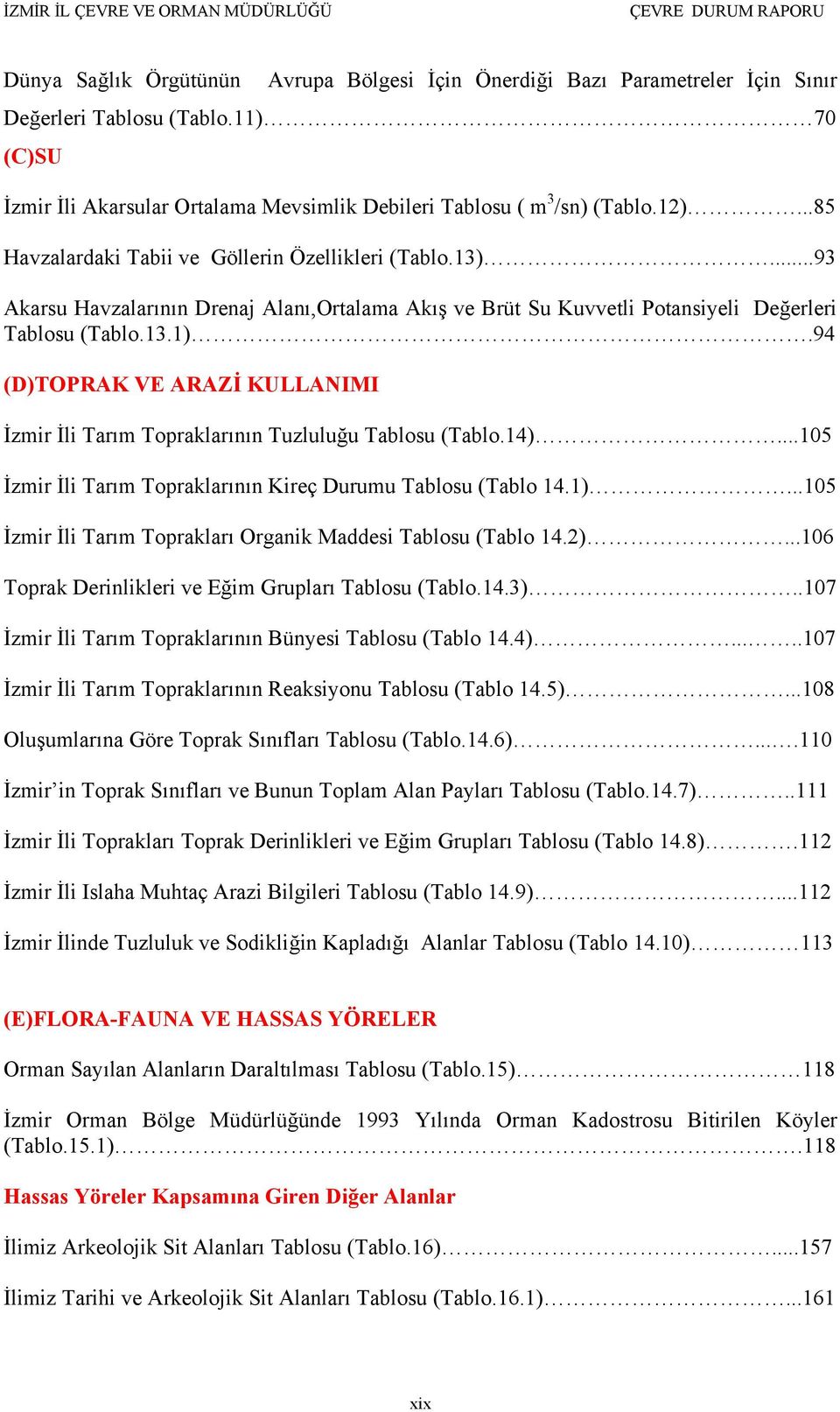 94 (D)TOPRAK VE ARAZİ KULLANIMI İzmir İli Tarım Topraklarının Tuzluluğu Tablosu (Tablo.14)...105 İzmir İli Tarım Topraklarının Kireç Durumu Tablosu (Tablo 14.1).