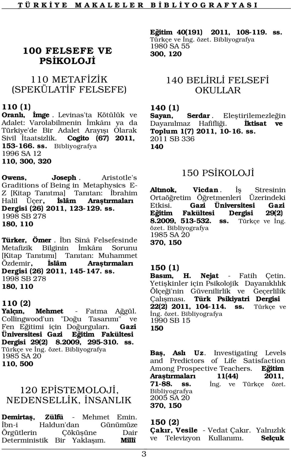 Aristotle's Graditions of Being in Metaphysics E- Z [Kitap Tan tma] Tan tan: brahim Halil Üçer, slâm Araflt rmalar Dergisi (26) 2011, 123-129. ss. 1998 SB 278 180, 110 Türker, Ömer.