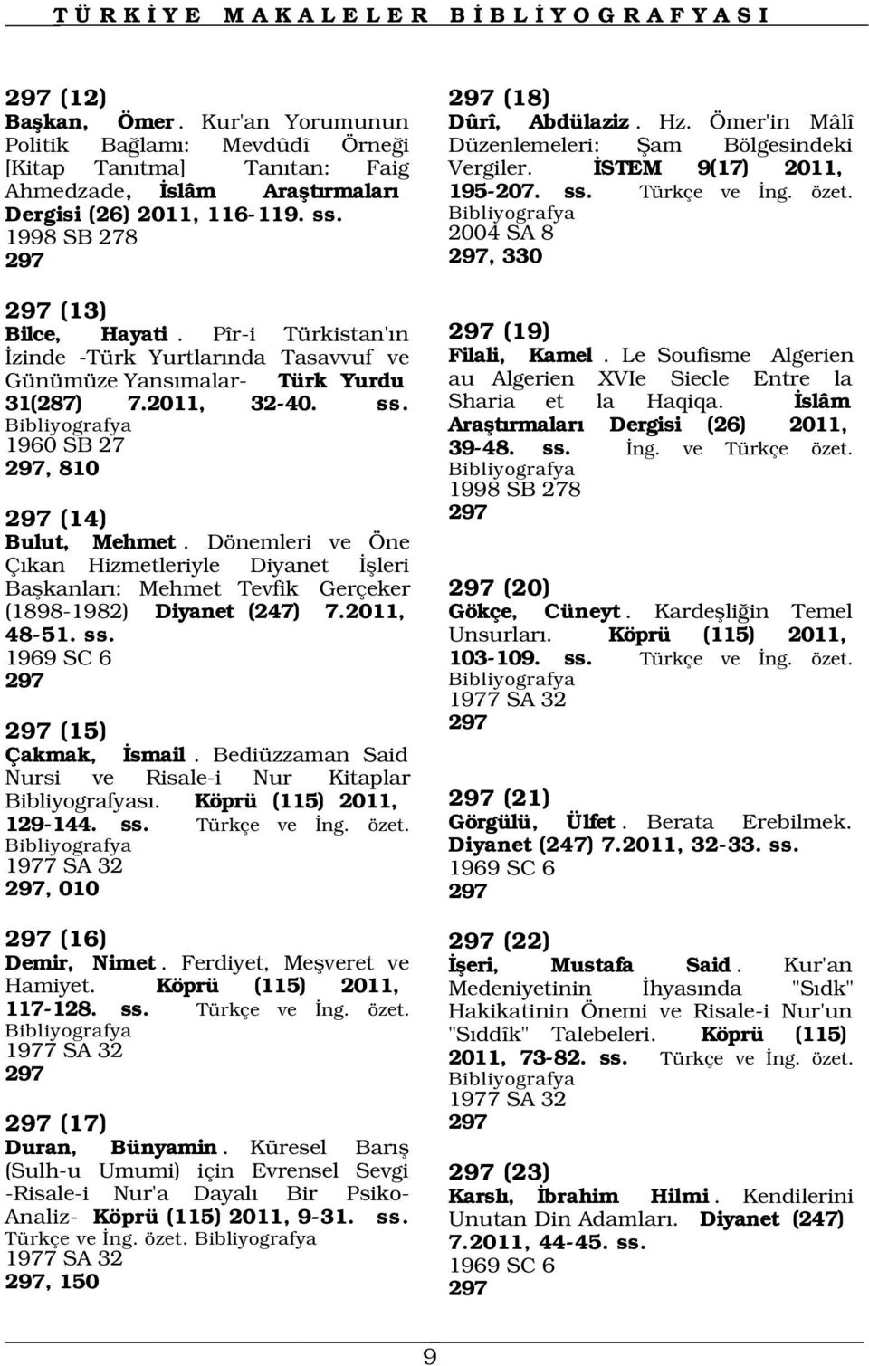 Pîr-i Türkistan' n zinde -Türk Yurtlar nda Tasavvuf ve Günümüze Yans malar- Türk Yurdu 31(287) 7.2011, 32-40. ss. 1960 SB 27 297, 810 297 (14) Bulut, Mehmet.