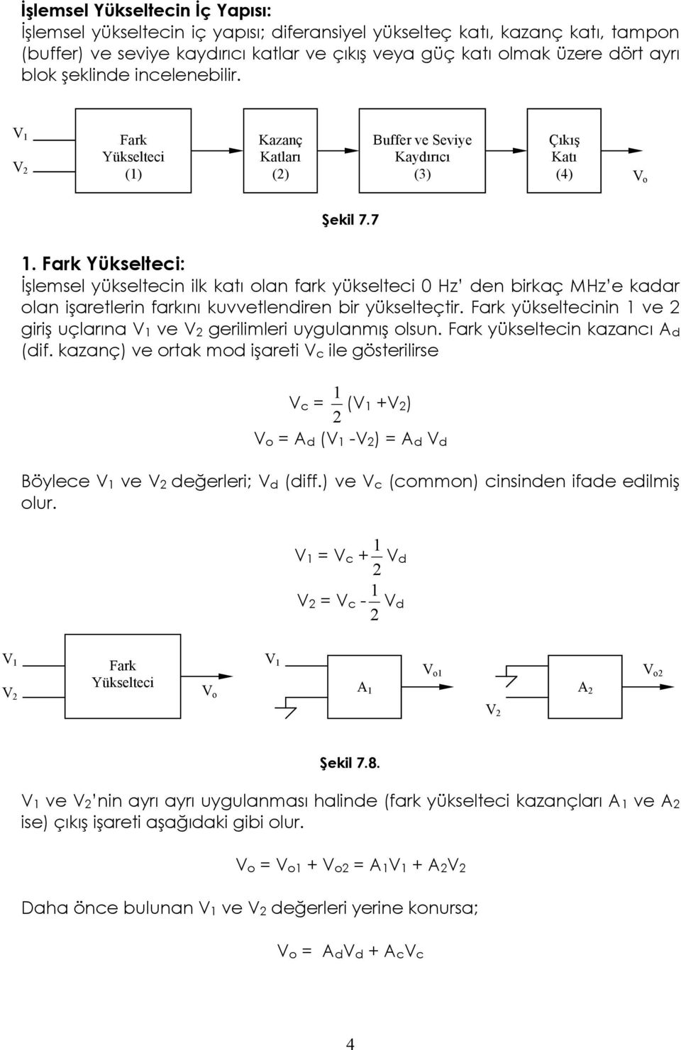 7. Fark Yükseltec: Đşlemsel yükseltecn lk katı lan ark yükseltec 0 Hz den brkaç MHz e kadar lan şaretlern arkını kuvvetlendren br yükselteçtr.