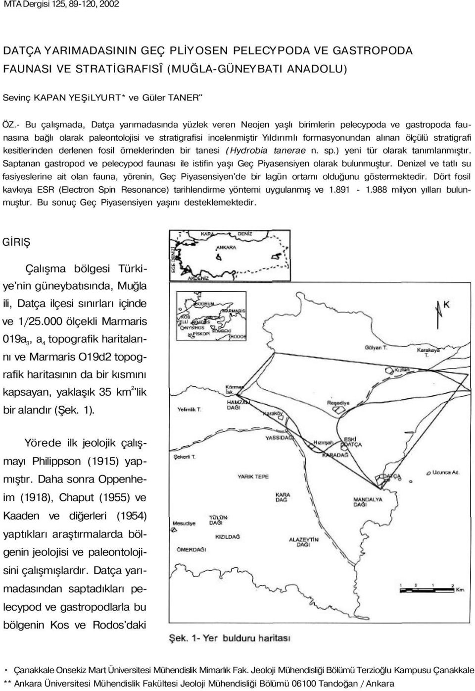 ölçülü stratigrafi kesitlerinden derlenen fosil örneklerinden bir tanesi (Hydrobia tanerae n. sp.) yeni tür olarak tanımlanmıştır.