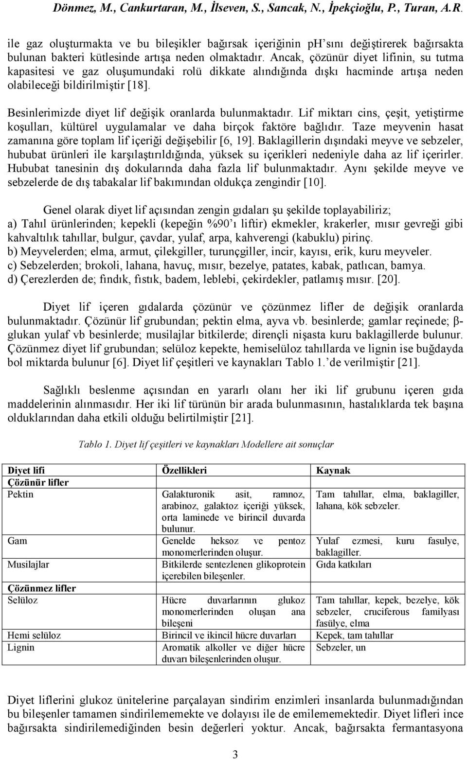 Besinlerimizde diyet lif değişik oranlarda bulunmaktadır. Lif miktarı cins, çeşit, yetiştirme koşulları, kültürel uygulamalar ve daha birçok faktöre bağlıdır.