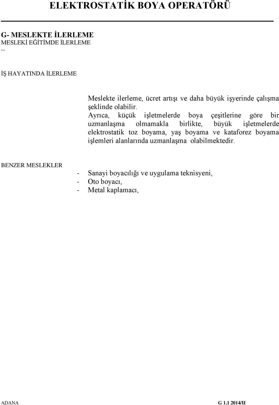 Ayrıca, küçük işletmelerde boya çeşitlerine göre bir uzmanlaşma olmamakla birlikte, büyük işletmelerde elektrostatik