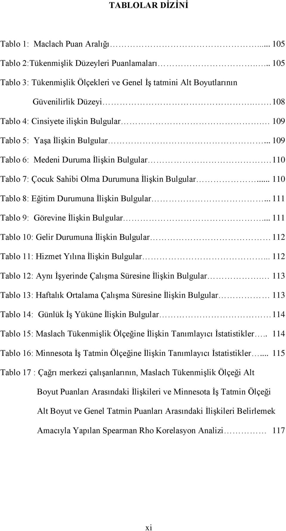 .. 110 Tablo 8: Eğitim Durumuna ĠliĢkin Bulgular... 111 Tablo 9: Görevine ĠliĢkin Bulgular... 111 Tablo 10: Gelir Durumuna ĠliĢkin Bulgular 112 Tablo 11: Hizmet Yılına ĠliĢkin Bulgular.