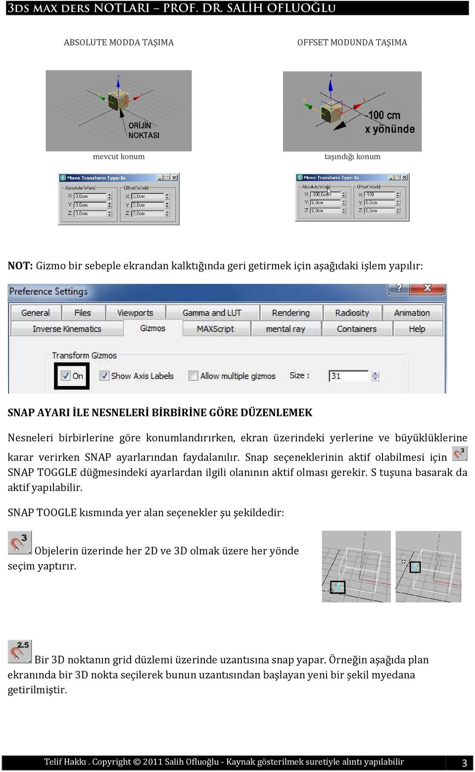 Snap seçeneklerinin aktif olabilmesi için SNAP TOGGLE düğmesindeki ayarlardan ilgili olanının aktif olması gerekir. S tuşuna basarak da aktif yapılabilir.