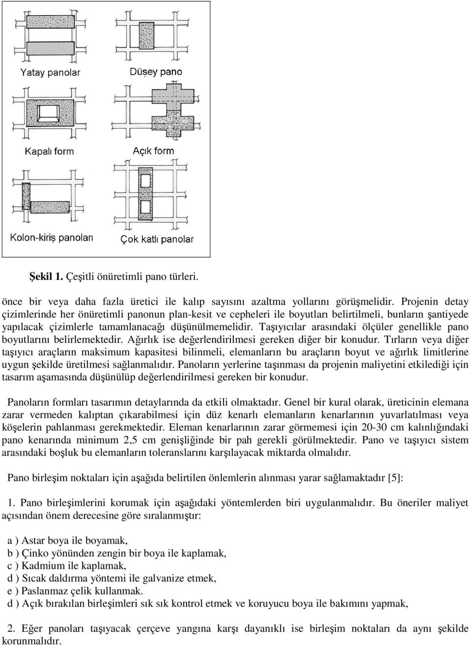 Taşıyıcılar arasındaki ölçüler genellikle pano boyutlarını belirlemektedir. Ağırlık ise değerlendirilmesi gereken diğer bir konudur.