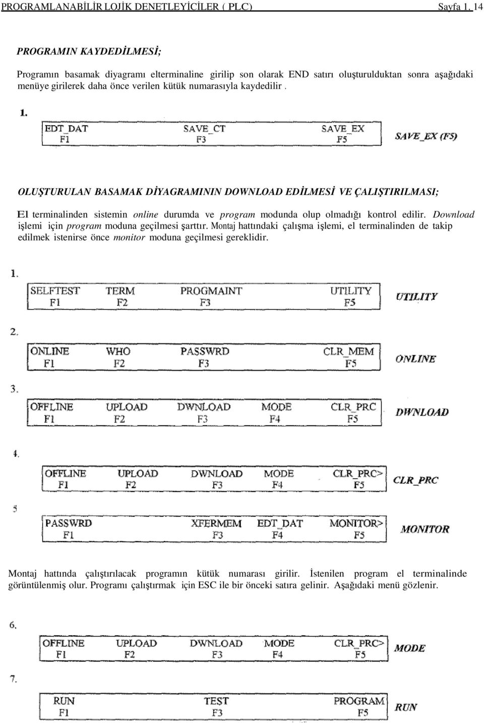 OLUŞTURULAN BASAMAK DĐYAGRAMININ DOWNLOAD EDĐLMESĐ VE ÇALIŞTIRILMASI; El terminalinden sistemin online durumda ve program modunda olup olmadığı kontrol edilir.