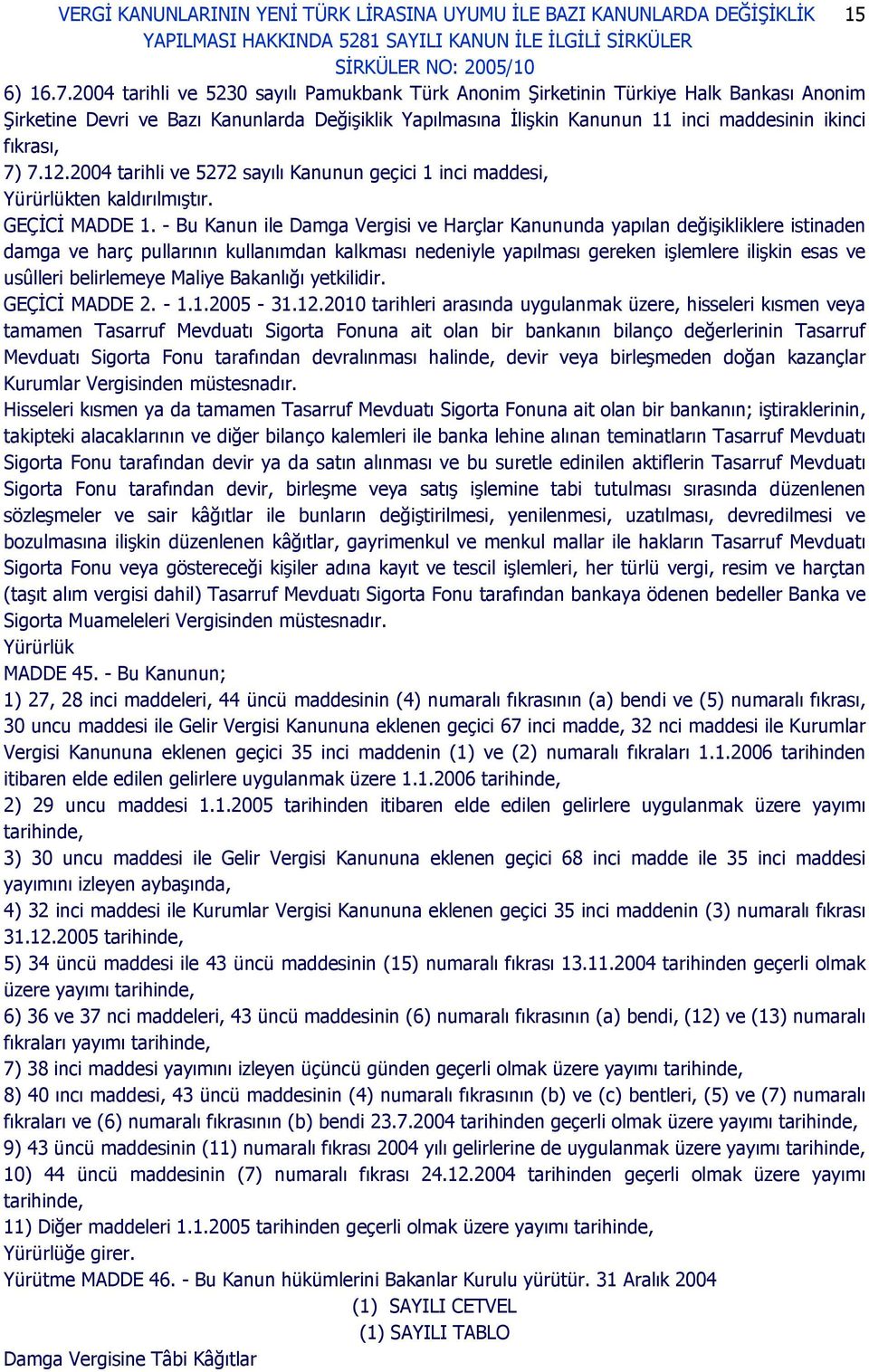 7) 7.12.2004 tarihli ve 5272 sayılı Kanunun geçici 1 inci maddesi, Yürürlükten kaldırılmıştır. GEÇİCİ MADDE 1.