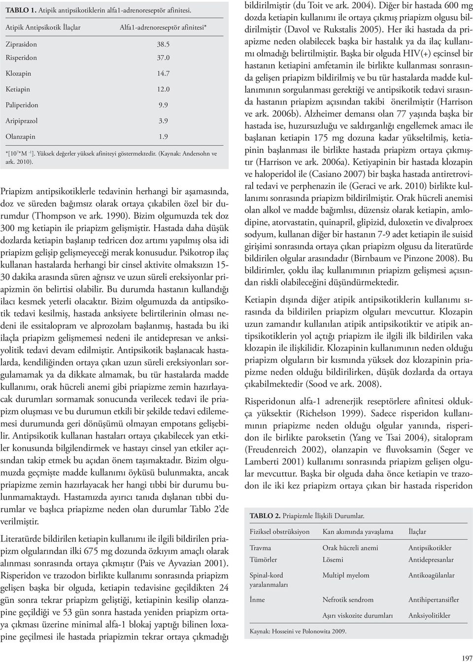 Priapizm antipsikotiklerle tedavinin herhangi bir aşamasında, doz ve süreden bağımsız olarak ortaya çıkabilen özel bir durumdur (Thompson ve ark. 1990).