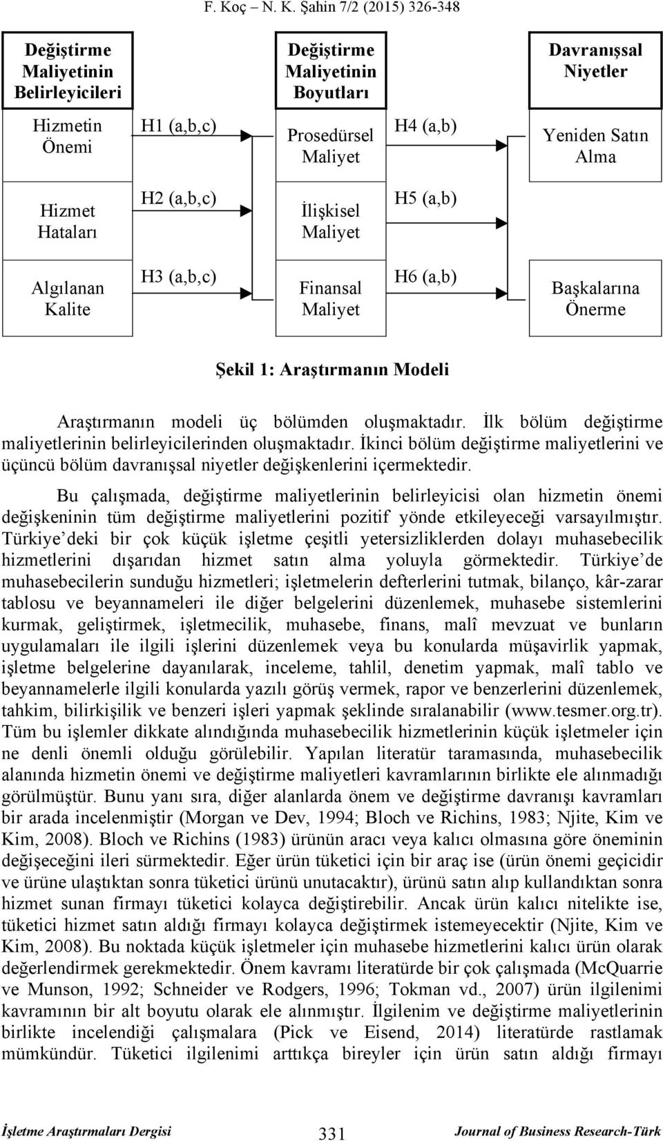 İlk bölüm değiştirme maliyetlerinin belirleyicilerinden oluşmaktadır. İkinci bölüm değiştirme maliyetlerini ve üçüncü bölüm davranışsal niyetler değişkenlerini içermektedir.