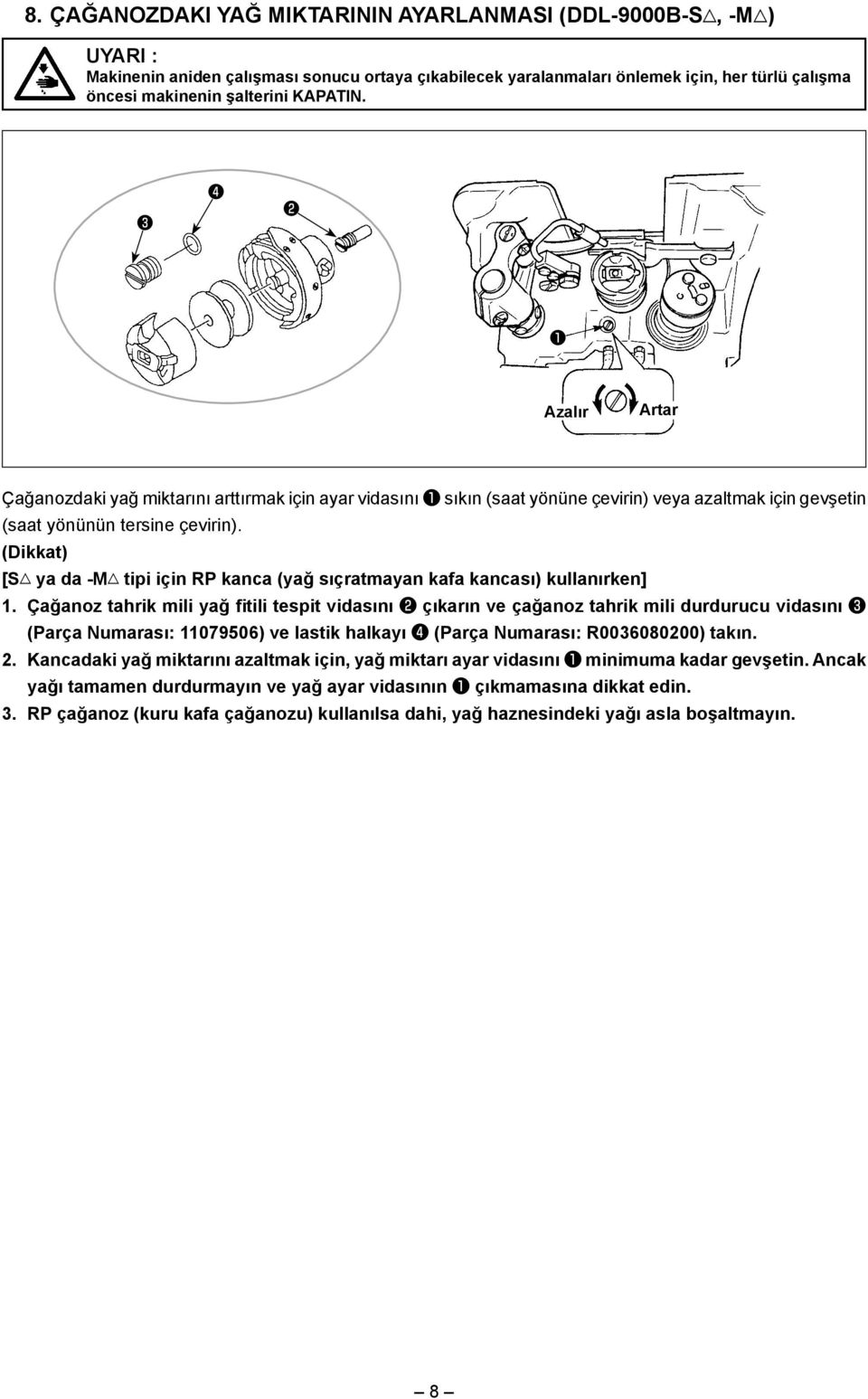 (Dikkat) [S ya da -M tipi için RP kanca (yağ sıçratmayan kafa kancası) kullanırken] 1.