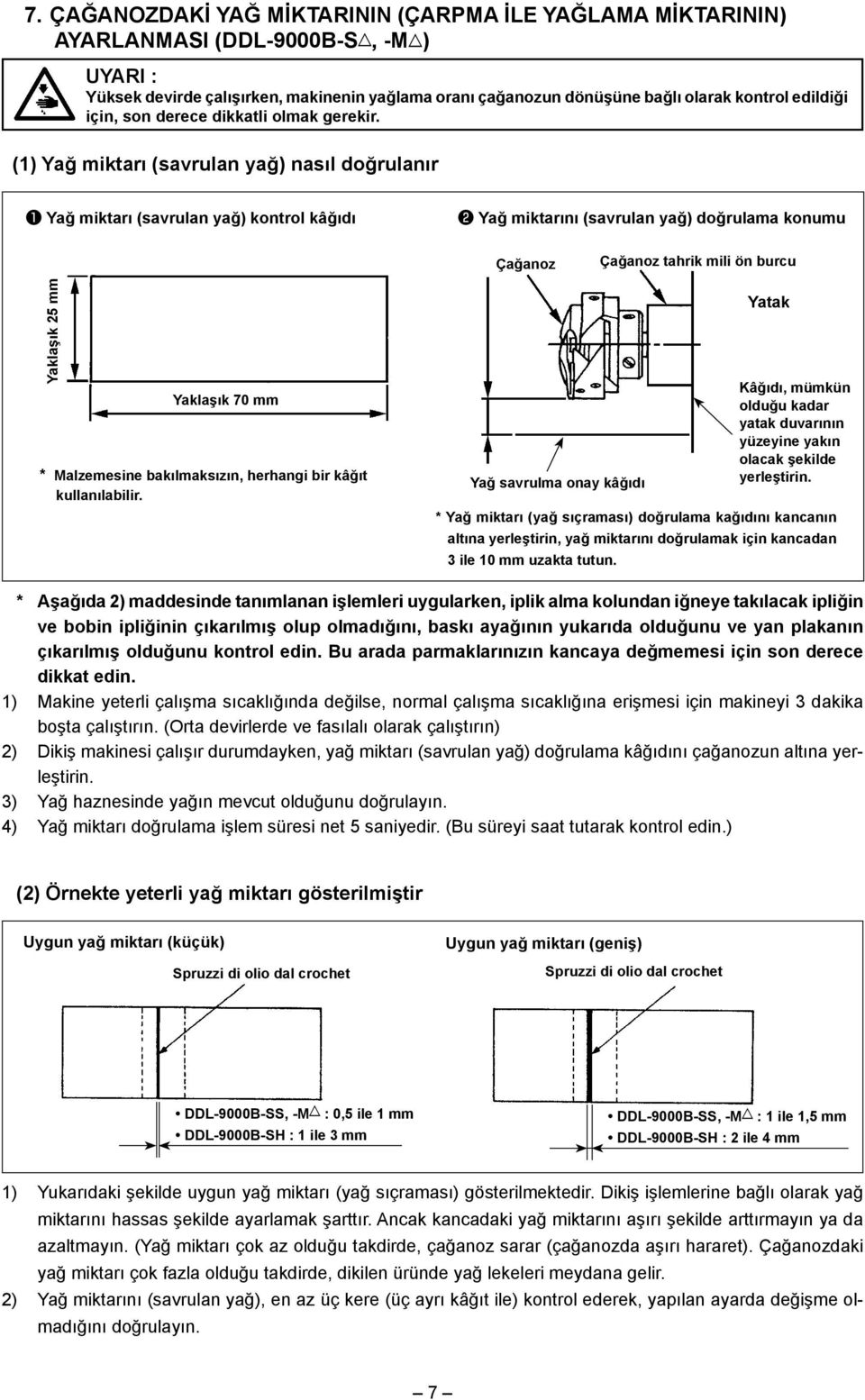 (1) Yağ miktarı (savrulan yağ) nasıl doğrulanır Yağ miktarı (savrulan yağ) kontrol kâğıdı Yağ miktarını (savrulan yağ) doğrulama konumu Çağanoz Çağanoz tahrik mili ön burcu Yaklaşık 25 mm Yaklaşık 70