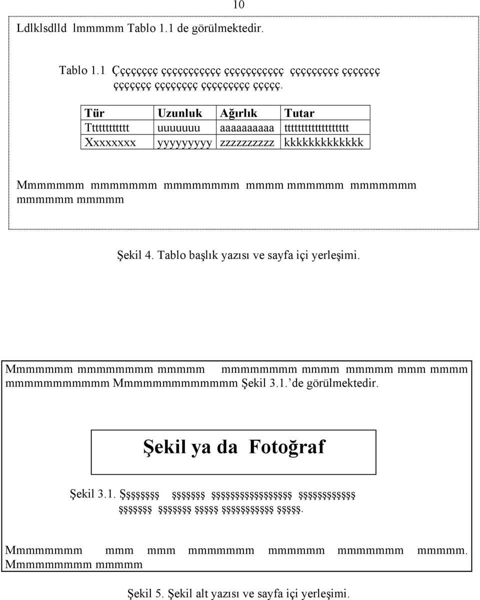 Şekil 4. Tablo başlık yazısı ve sayfa içi yerleşimi. Mmmmmmm mmmmmmmm mmmmm mmmmmmmm mmmm mmmmm mmm mmmm mmmmmmmmmmm Mmmmmmmmmmmmm Şekil 3.1. de görülmektedir.