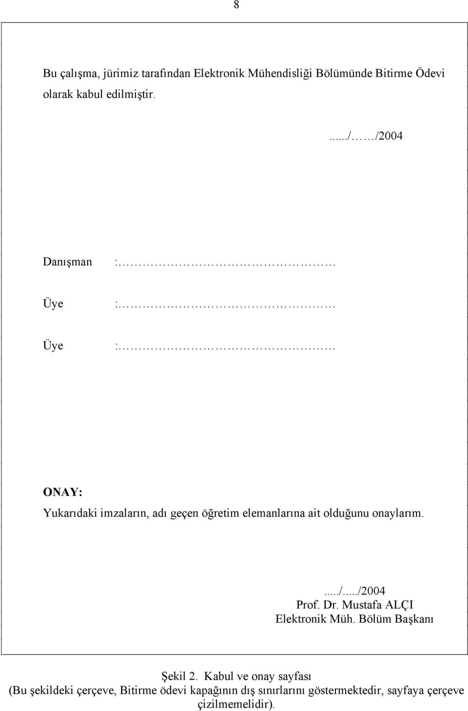 onaylarım..../.../2004 Prof. Dr. Mustafa ALÇI Elektronik Müh. Bölüm Başkanı Şekil 2.