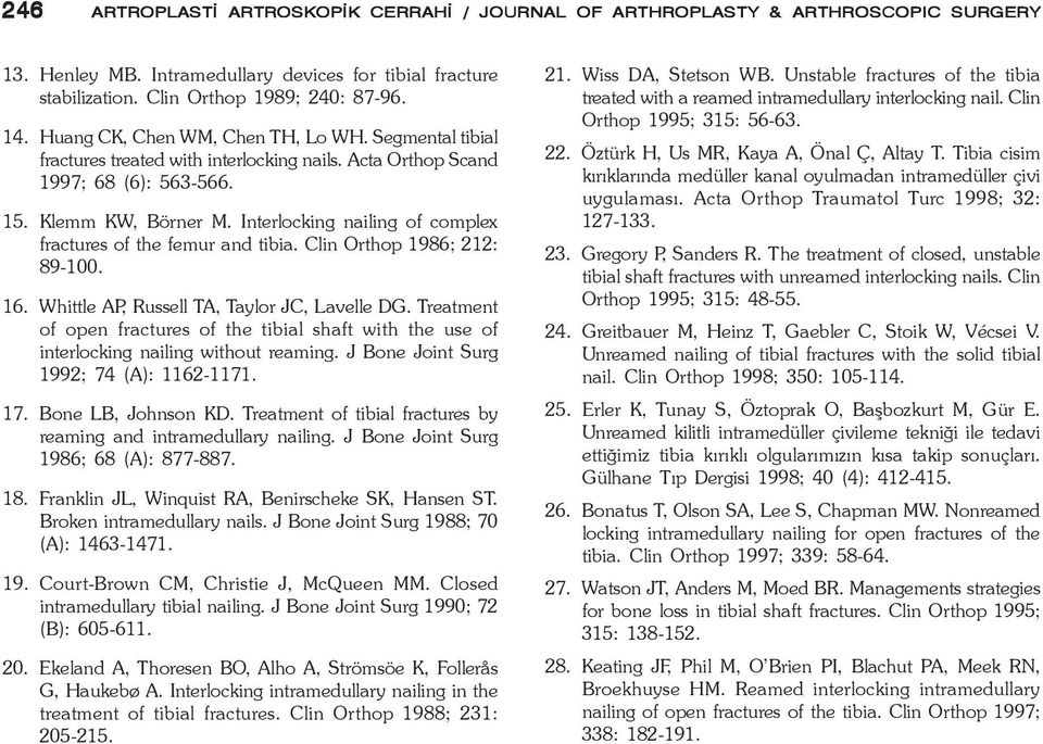 Interlocking nailing of complex fractures of the femur and tibia. Clin Orthop 1986; 212: 89-100. 16. Whittle AP, Russell TA, Taylor JC, Lavelle DG.