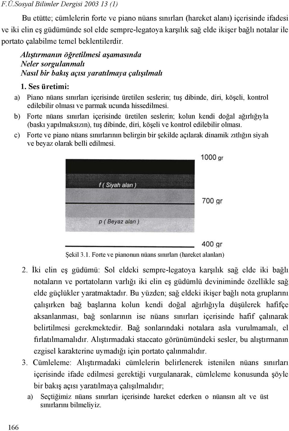 Ses üretimi: a) Piano nüans sınırları içerisinde üretilen seslerin; tuş dibinde, diri, köşeli, kontrol edilebilir olması ve parmak ucunda hissedilmesi.