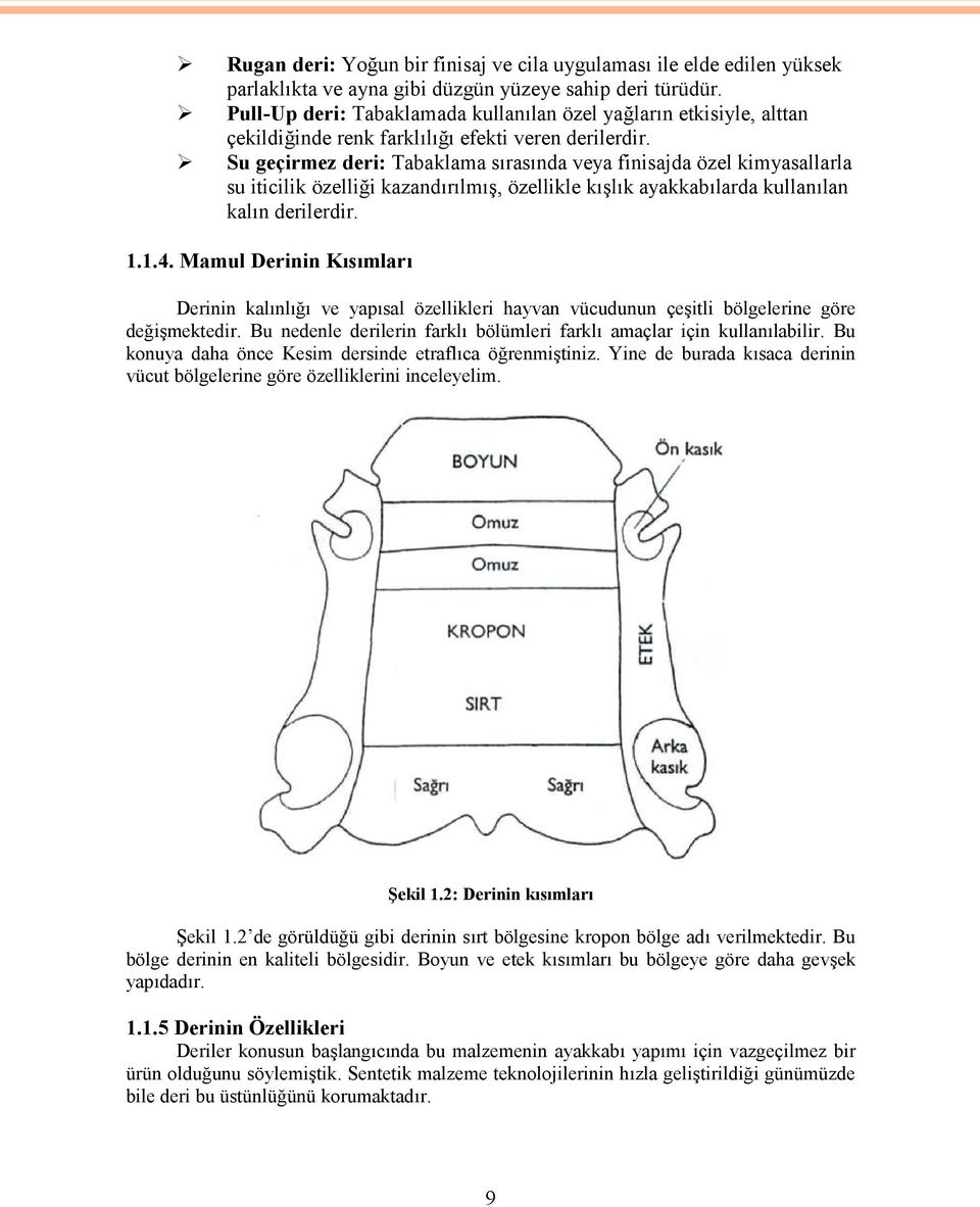 Su geçirmez deri: Tabaklama sırasında veya finisajda özel kimyasallarla su iticilik özelliği kazandırılmış, özellikle kışlık ayakkabılarda kullanılan kalın derilerdir. 1.1.4.