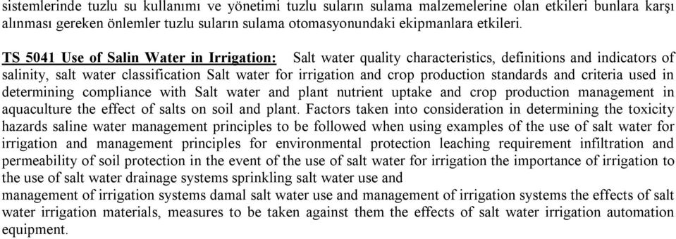 and criteria used in determining compliance with Salt water and plant nutrient uptake and crop production management in aquaculture the effect of salts on soil and plant.