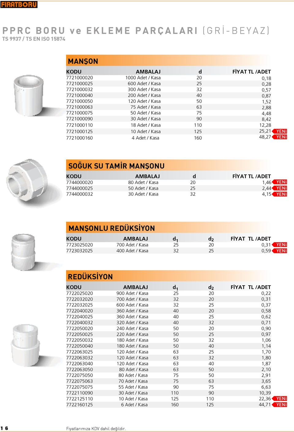 Adet / Kasa 110 12,28 7721000125 10 Adet / Kasa 125 25,21 7721000160 4 Adet / Kasa 160 48,27 SO UK SU TAM R MANfiONU KODU AMBALAJ d F YAT TL /ADET 7744000020 80 Adet / Kasa 20 1,46 7744000025 50 Adet