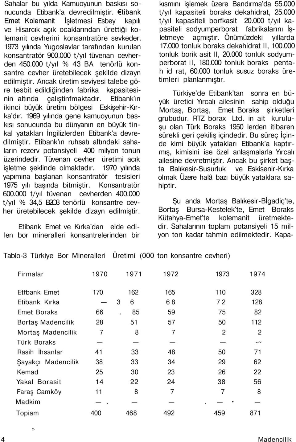 Ancak üretim seviyesi talebe göre tesbit edildiğinden fabrika kapasitesinin altında çalıştinfmaktadır. Etibank'ın ikinci büyük üretim bölgesi Eskişehir-Kırka'dır.